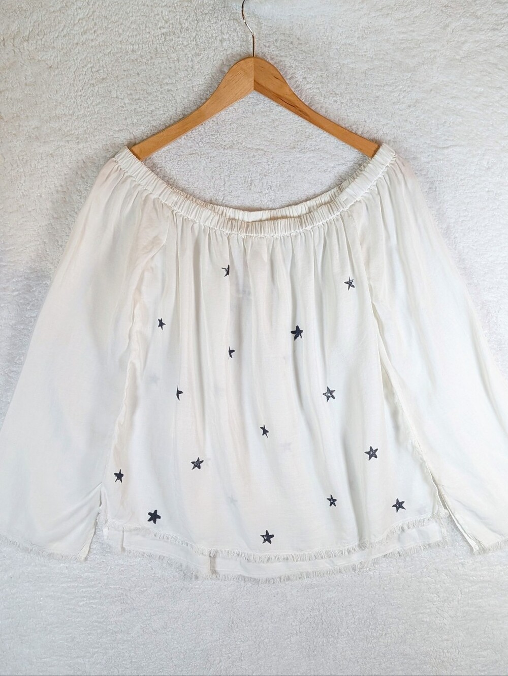 17-anthropologie Off-Shoulder White‎ Star Blouse